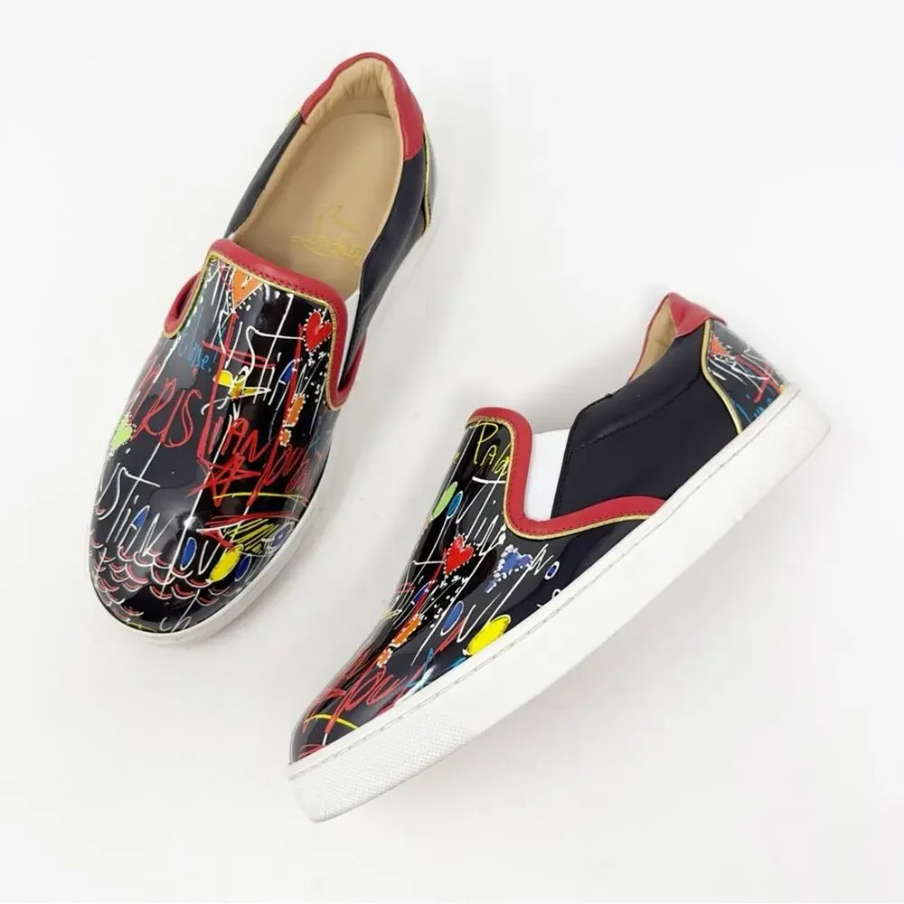 Christian Louboutin Masteralta Loubitag Patent Slip On Sneakers Womens Size 37.5